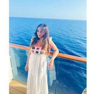 SLATE & WILLOW White Boho Crochet Top Ruffles Flowy Midi Dress Size Medium